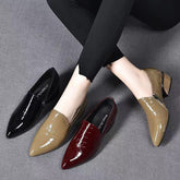 New Genuine Leather Pointed-toe Chunky Heel Shoes Women
